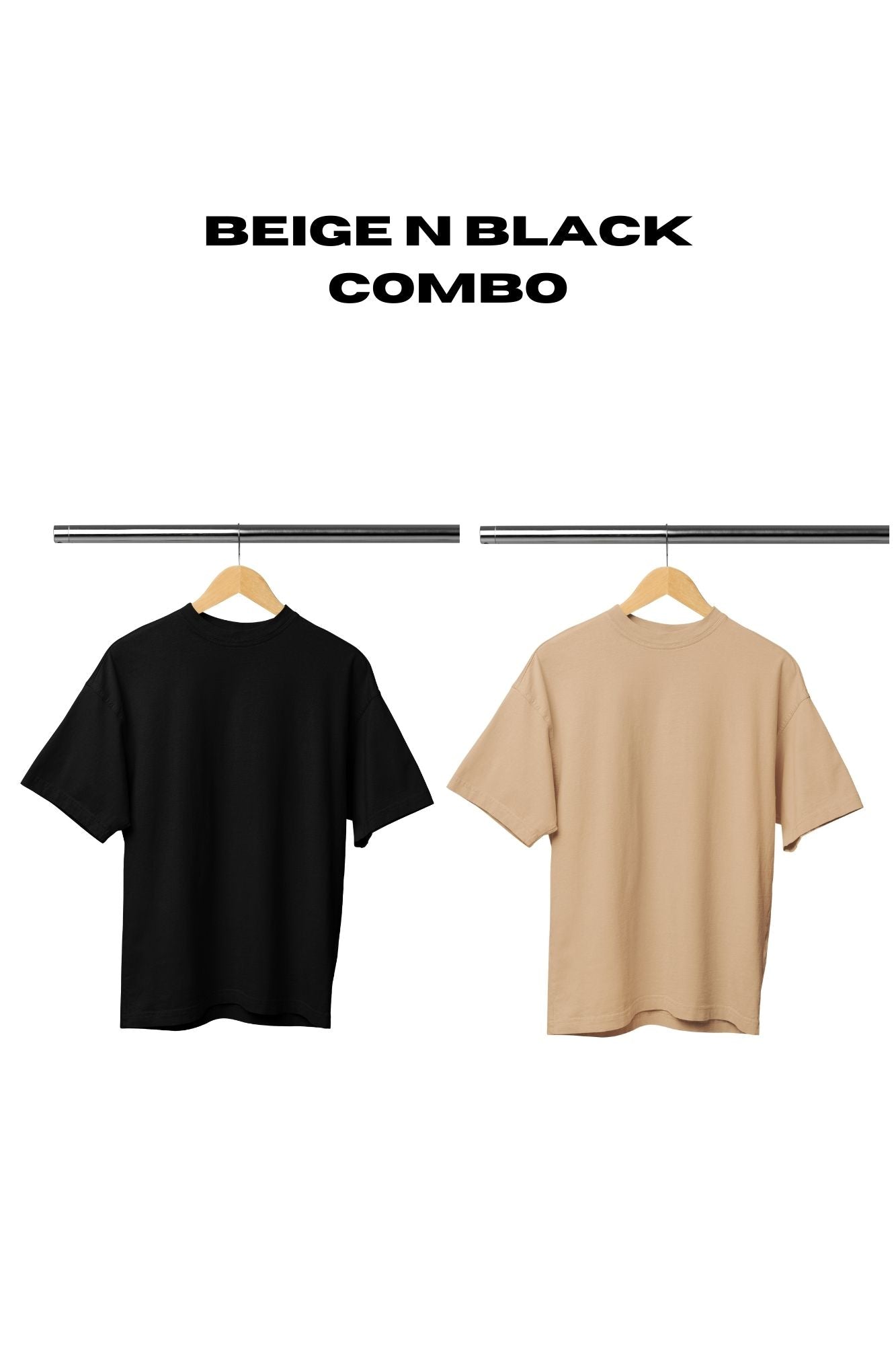 HAAVAH 2PC COMBO BEIGE N BLACK OVERSIZE T SHIRTS