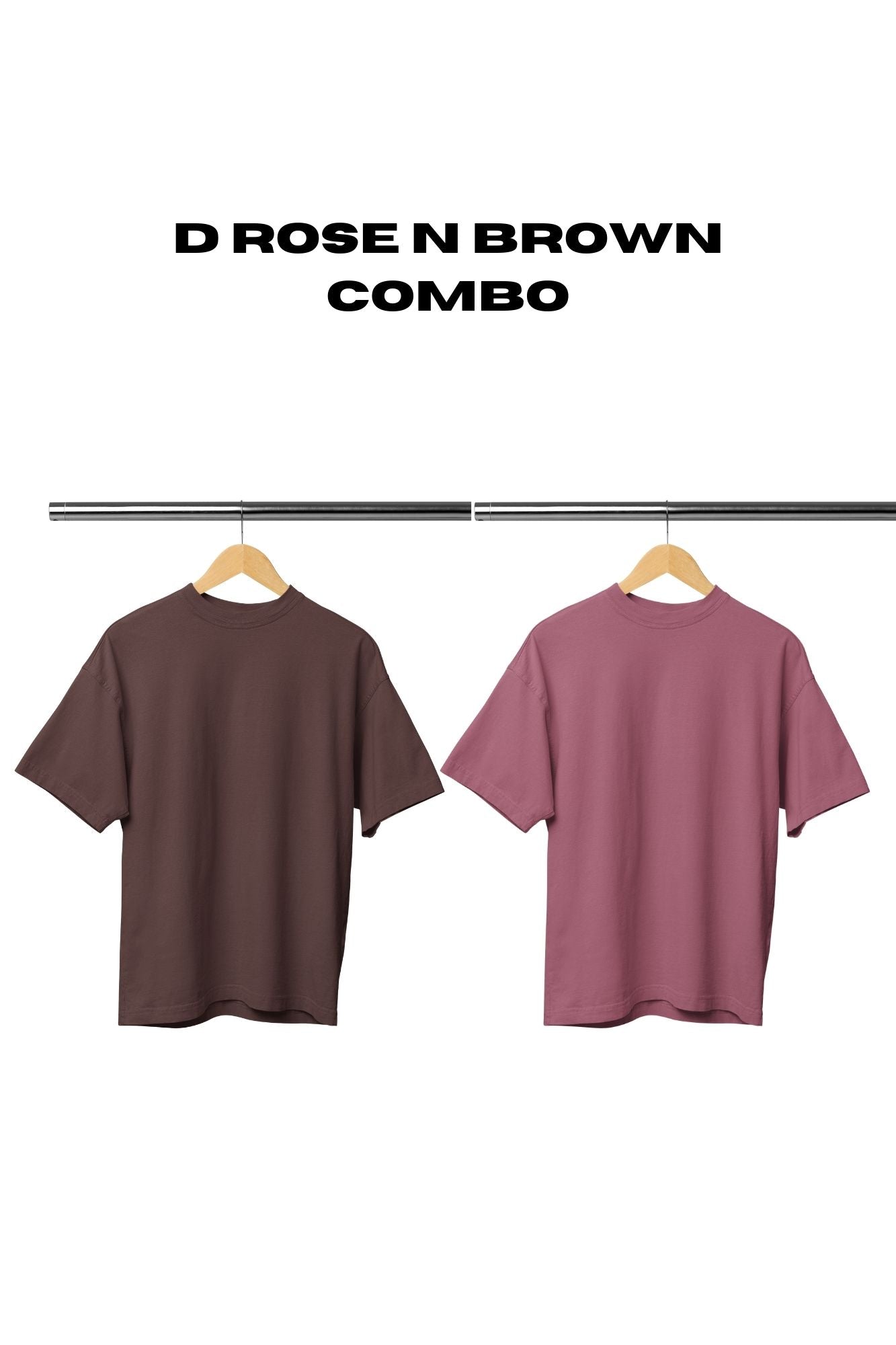 HAAVAH 2PC COMBO D ROSE N BROWN OVERSIZE T SHIRTS