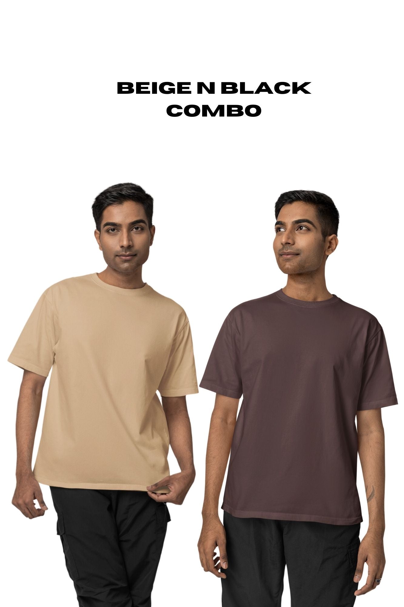 HAAVAH 2PC COMBO BEIGE N BROWN OVERSIZE T SHIRTS