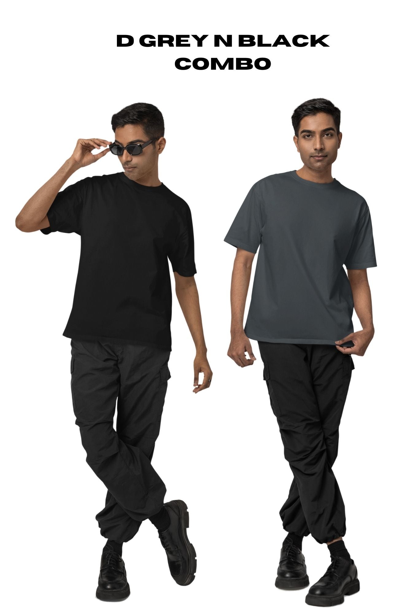 HAAVAH 2PC COMBO GREY N BLACK OVERSIZE T SHIRTS