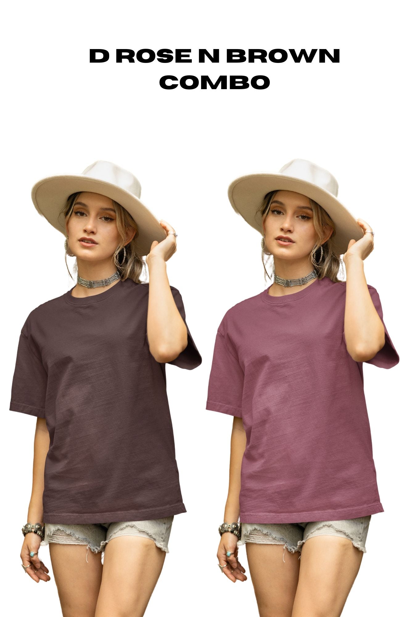 HAAVAH 2PC COMBO DARK ROSE N BROWN OVERSIZE T SHIRTS