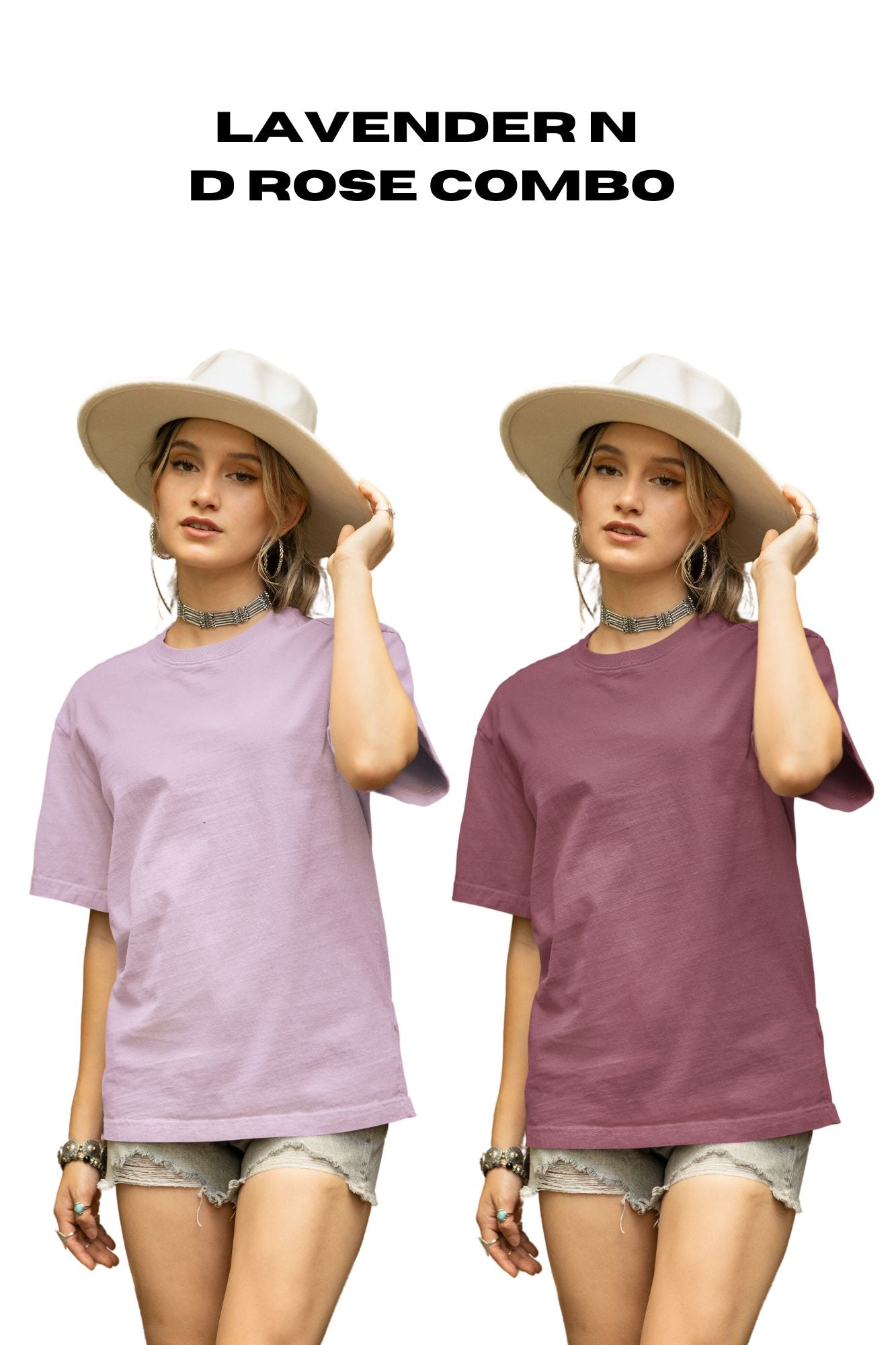 HAAVAH 2PC COMBO D ROSE N LAVENDER OVERSIZE T SHIRTS