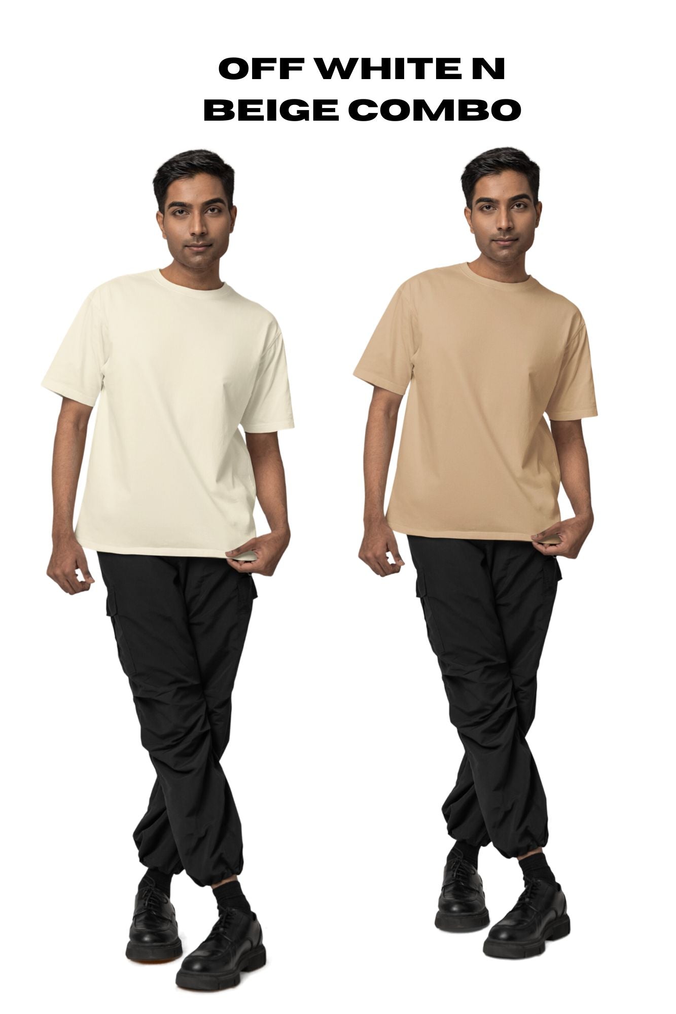 HAAVAH 2PC COMBO OFF WHITE N BEIGE OVERSIZE T SHIRTS