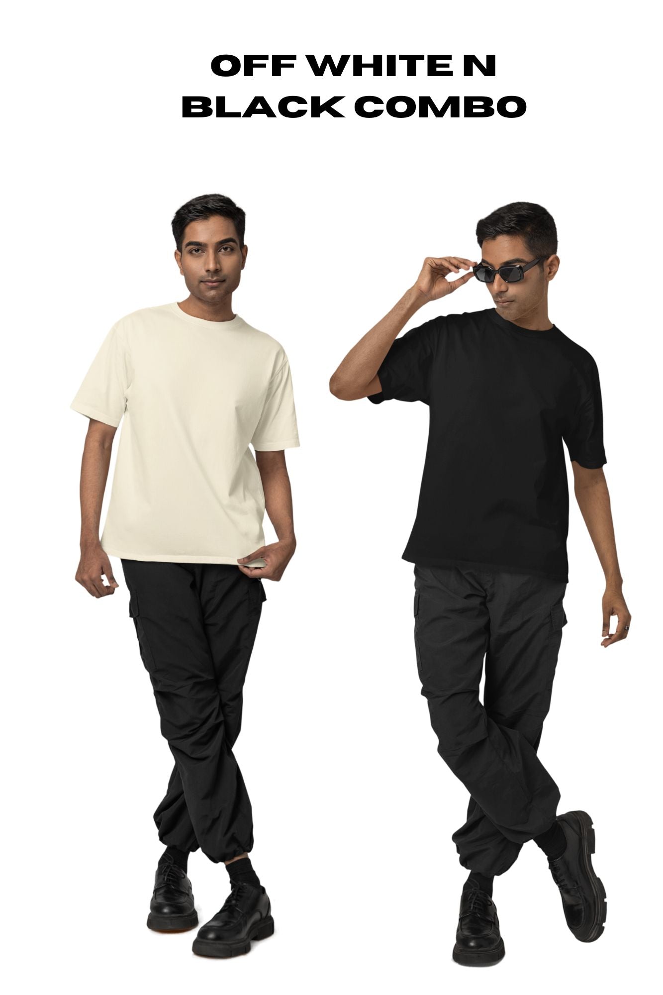 HAAVAH 2PC COMBO OFF WHITE N BLACK OVERSIZE T SHIRTS