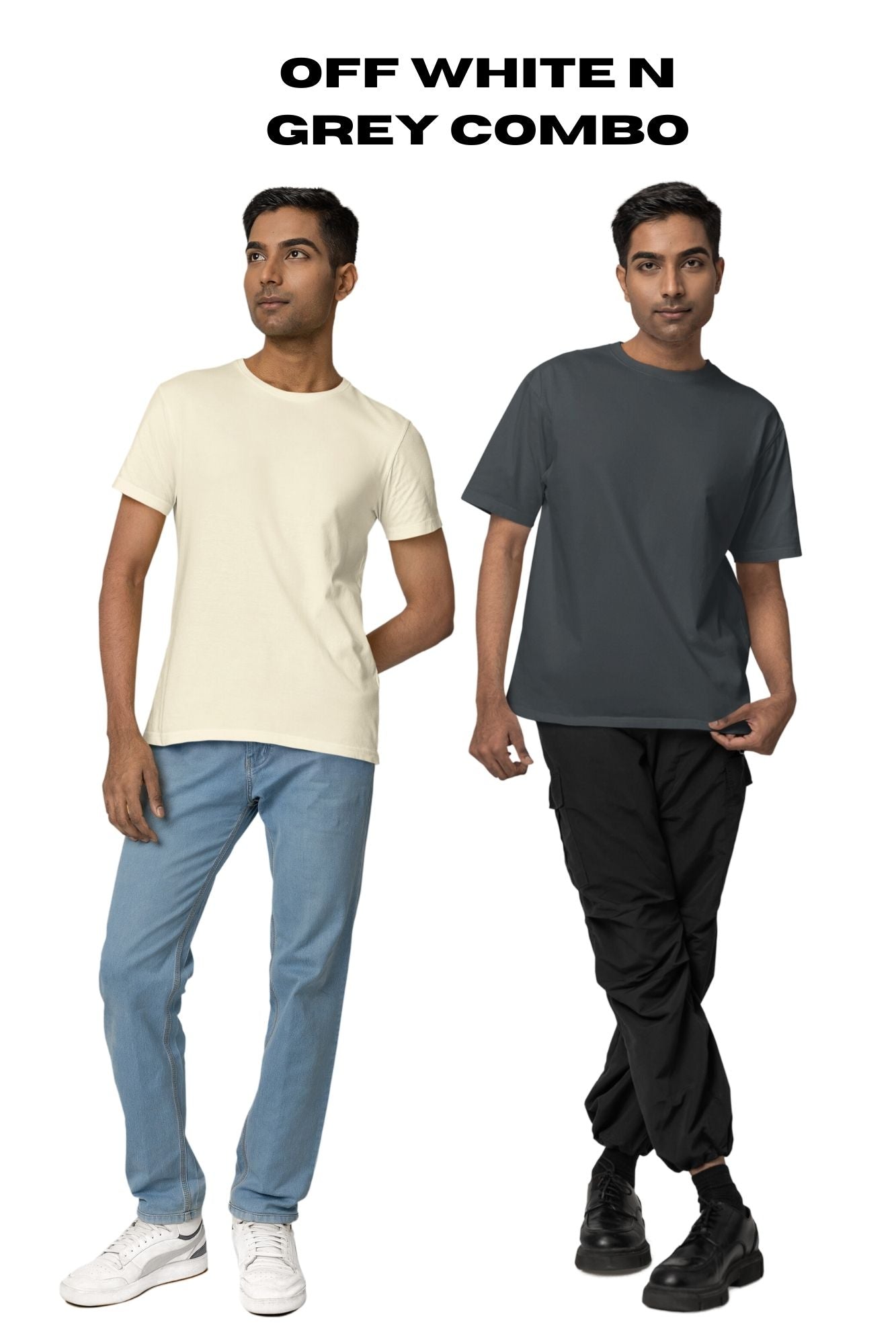 HAAVAH 2PC COMBO GREY N OFF WHITE OVERSIZE T SHIRTS