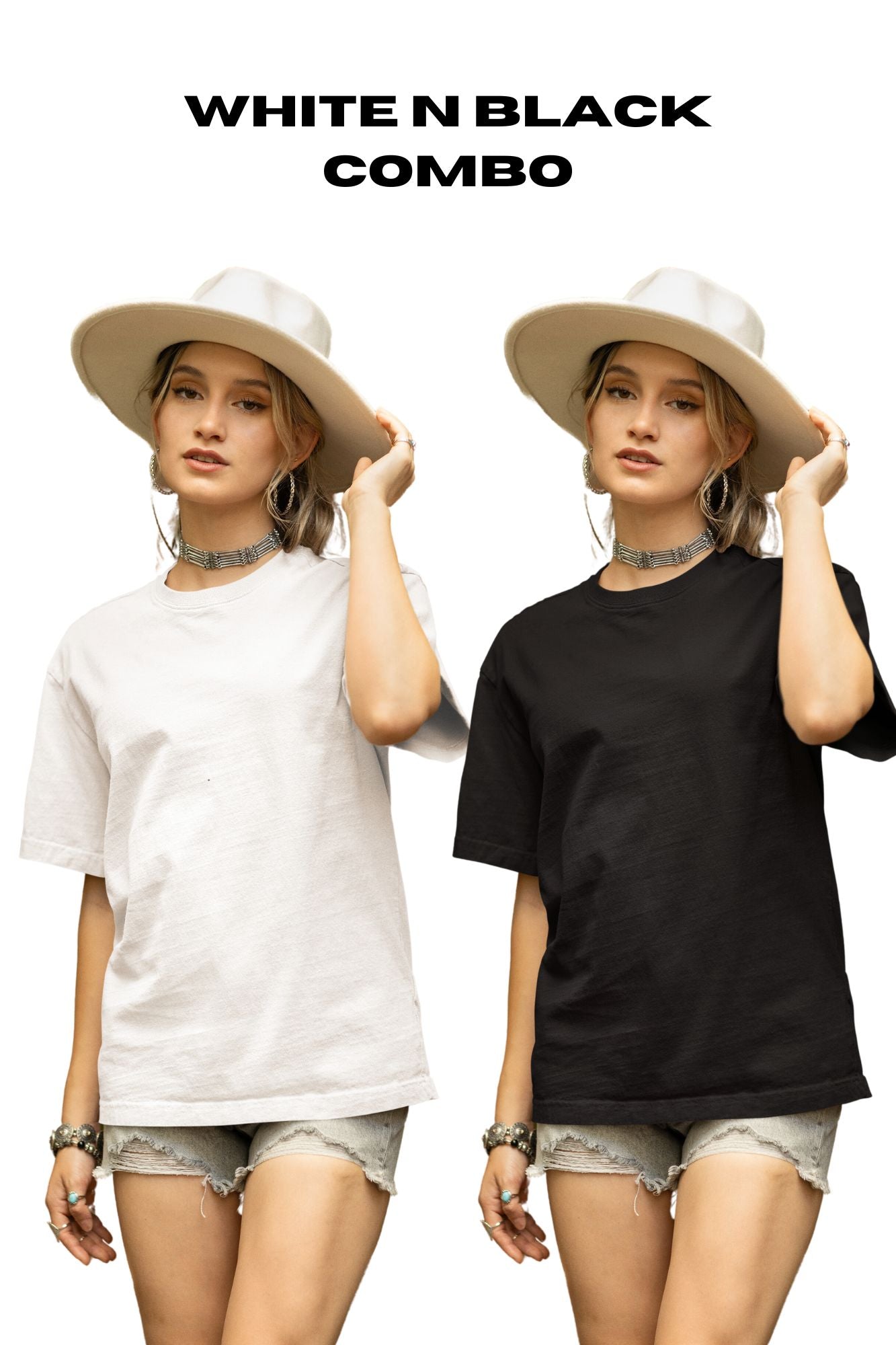 HAAVAH 2PC COMBO WHITE N BLACK OVERSIZE T SHIRTS