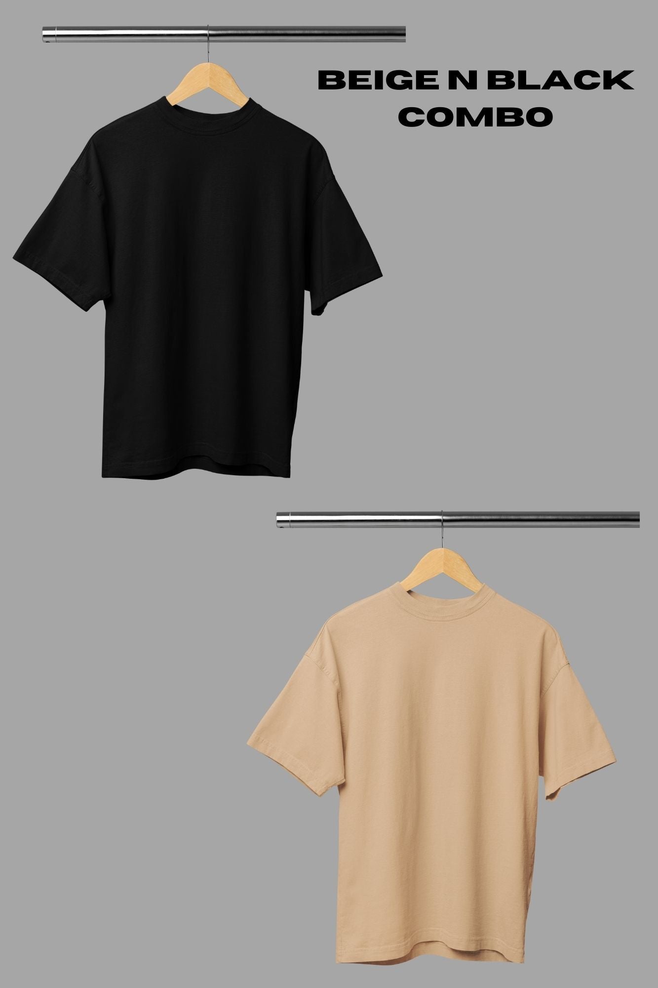 HAAVAH 2PC COMBO BEIGE N BLACK OVERSIZE T SHIRTS