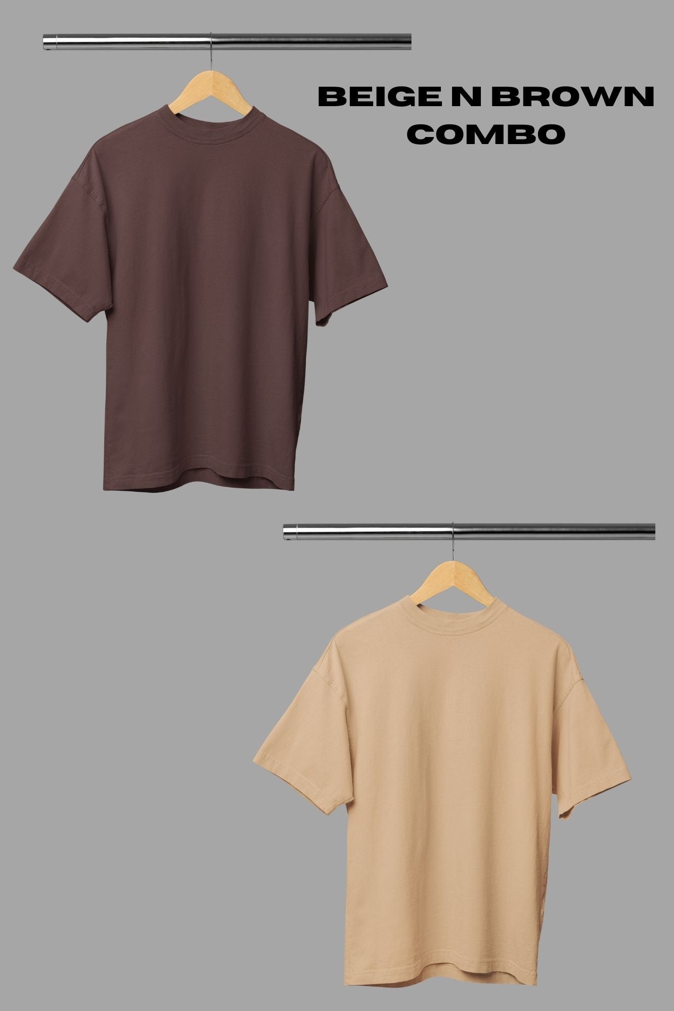 HAAVAH 2PC COMBO BEIGE N BROWN OVERSIZE T SHIRTS