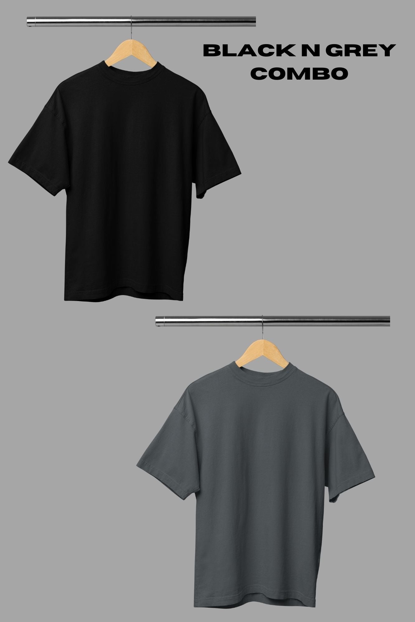 HAAVAH 2PC COMBO GREY N BLACK OVERSIZE T SHIRTS