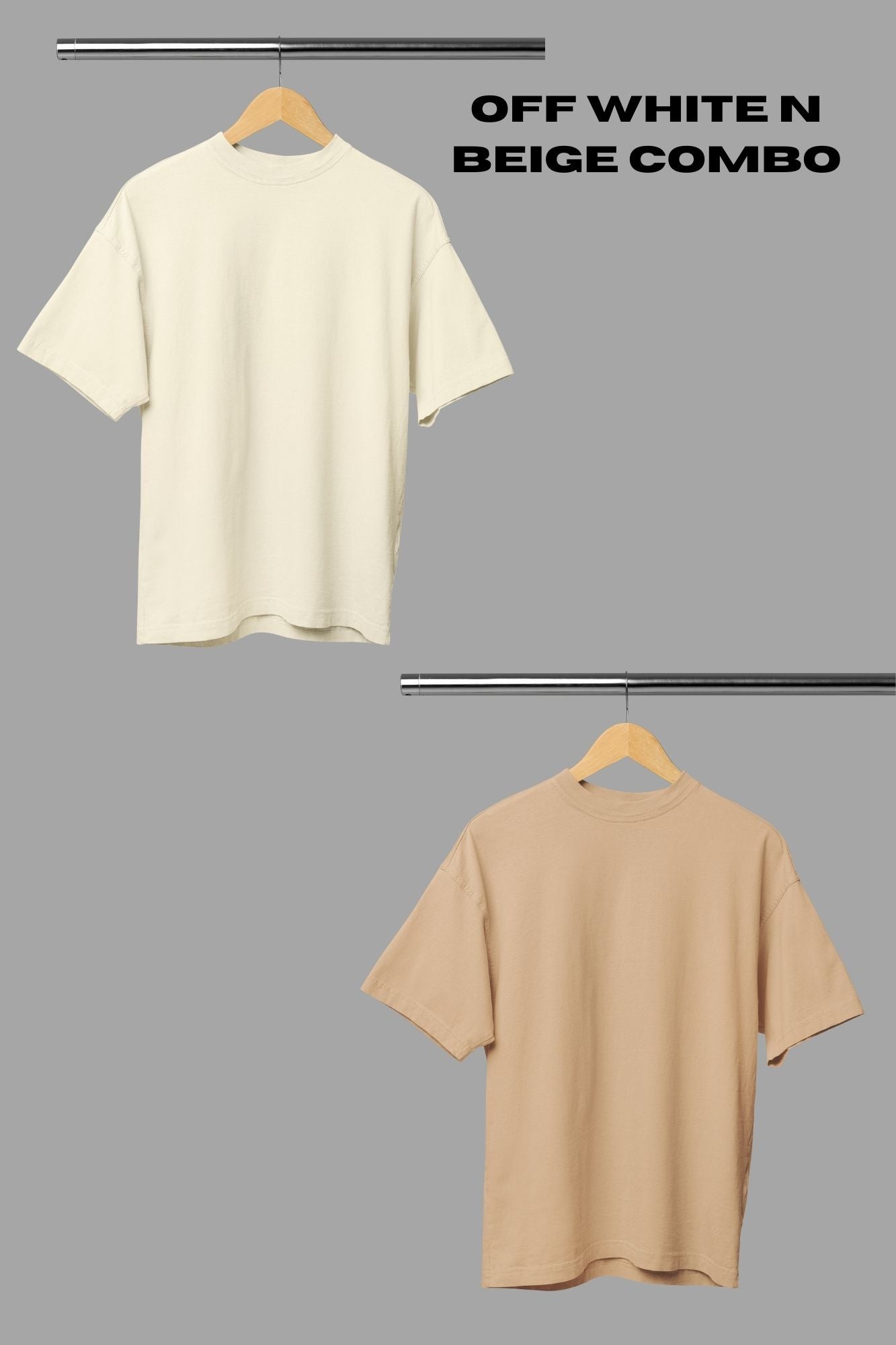 HAAVAH 2PC COMBO OFF WHITE N BEIGE OVERSIZE T SHIRTS