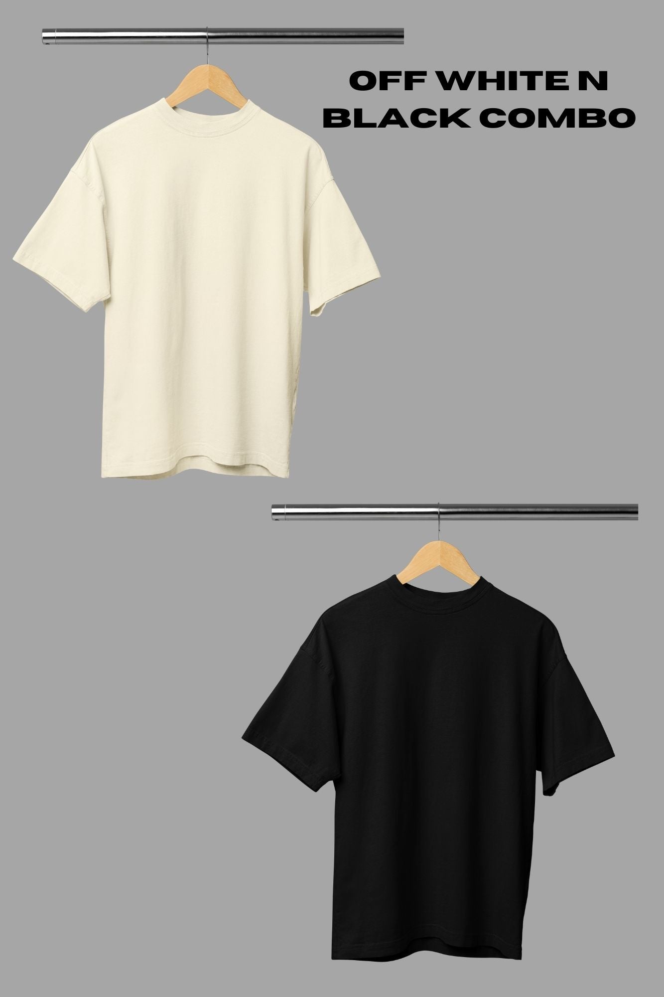 HAAVAH 2PC COMBO OFF WHITE N BLACK OVERSIZE T SHIRTS